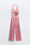 Satin-effect belted jumpsuit