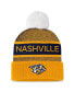 ფოტო #1 პროდუქტის Women's Gold, Navy Nashville Predators Authentic Pro Rink Cuffed Knit Hat with Pom