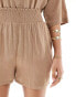 Фото #4 товара In The Style linen look pull on shorts co-ord in camel