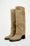 Leather block heel gaitor boots