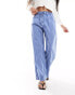 River Island petite stripe poplin pull on trousers in blue - medium Голубой, 36 - фото #5