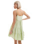 COLLUSION cotton linen tiered sun dress with bunny tie and ring detail in sage