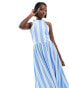 ASOS DESIGN halter neck low back maxi dress in blue stripe Серый, 40 - фото #3