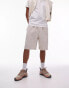 Topman oversized fit linen blend jersey short in ecru