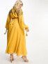 Фото #3 товара ASOS DESIGN Maternity embellished floral and lattice detail midi dress with elasticated waist in mustard