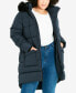 Фото #1 товара Plus Size Contrast Zip Faux Fur Trim Coat
