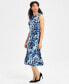 Women's Twist-Neck Belted Midi Dress Black/Blue Heron Multi, 14 - фото #3