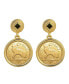 17095 Gold Layered 3 Pence Coin Goldtone Art Decor Earrings with Black Stone, Gold