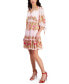 Фото #3 товара Women's Printed Smocked-Waist Satin Stripe Dress