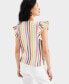 Фото #4 товара Petite Striped Gauze Flutter Sleeve Top, Created for Macy's