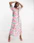 Miss Selfridge chiffon puff sleeve maxi dress with back detail in pink floral