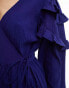 Фото #4 товара Wednesday's Girl wrap detail ruffle sleeve mini dress in navy blue