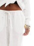 Фото #5 товара ASOS DESIGN Petite wide leg pull on trouser with linen in white