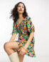 Фото #1 товара Only puff sleeve v neck tie detail mini dress in multi floral