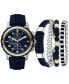 ფოტო #1 პროდუქტის Men's Navy Perforated Silicone Strap Watch 45mm Gift Set