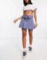 Bershka folded waistband pleated mini skirt in steel blue