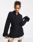 Фото #1 товара New Look belted blazer with fluff trim in black