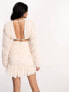 ASOS DESIGN ruched long sleeve mini dress with ring details and strappy back in soft pink