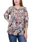 ფოტო #1 პროდუქტის Petite 3/4 Sleeve Drawstring Neck Blouse Top