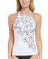 Calvin Klein Women's Printed High-Neck Cross-Back Tankini Top White Size M - фото #1