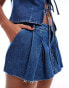 ONLY pleated denim mini skort in indigo wash