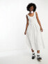 COLLUSION tie detailed smock midi dress in white