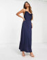 Vila Bridesmaid satin cowl neck maxi dress in navy blue