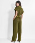 Фото #2 товара Women's Tie-Waist Button-Front Short-Sleeve Utility Jumpsuit