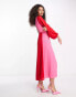 Фото #8 товара Pretty Lavish knot front contrast midaxi dress in pink and red