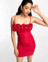 Фото #2 товара True Violet sleek mini dress with ruffle detail in red