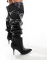 Azalea Wang – Seira – Overknee-Stiefel in Schwarz mit gerafftem Schaft