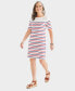 Women's Printed Boat-Neck Elbow Sleeve Dress, Created for Macy's Red Blue Stripe, XS - фото #1