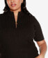 Фото #5 товара Black Label Plus Size Mock Neck Zip Front Ribbed Short Sleeve Sweater