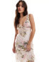 ASOS DESIGN sweetheart neck midi slip dress with raw edge details in watercolour floral print