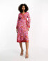 Фото #6 товара Never Fully Dressed contrast wrap midi dress in pink and red chilli print