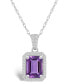 Фото #1 товара Macy's amethyst (1-3/5 ct. t.w.) and Created Sapphire (1/5 ct. t.w.) Halo Pendant Necklace in 10K White Gold