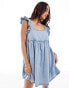 Фото #4 товара ASOS DESIGN soft denim smock mini dress with bow back in bleach wash