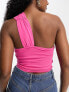 Фото #4 товара ASOS DESIGN Hourglass one shoulder sun top with front knot detail in bright pink