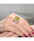 Sterling Silver with Rhodium Plated Yellow Asscher with Clear Emerald Cubic Zirconia Halo Three-Stone Ring