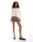 Glamorous rib knit button front cardigan in stone