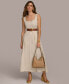 Фото #1 товара Women's Belted Linen-Blend Sleeveless Fit & Flare Dress