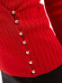 Фото #3 товара Morgan fine ribbed top with gold hardwear detail in red