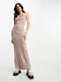 Bershka strappy soft shaping maxi dress in light brown