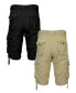 Men's Vintage-Like Cotton Cargo Belted Shorts, Pack of 2