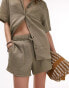 Фото #1 товара Topshop co-ord textured cheesecloth runner short in khaki