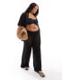 In The Style Plus crochet wide leg trouser co-ord in black