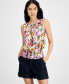 Фото #1 товара Women's Printed Sleeveless Smocked Tank Top, Created for Macy's