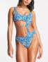 Candypants cut out shirred swimsuit in blue ditsy floral