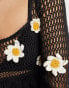 Фото #3 товара ASOS DESIGN 3D daisy crochet mini smock dress in black