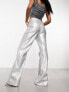 Amy Lynn matte Lupe wide leg trouser in silver